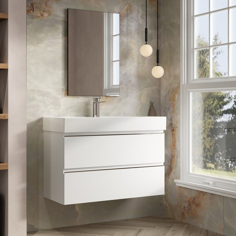 Banyetti Vatilla Gloss White Wall Hung Vanity Unit with Chrome Handles - Select Size