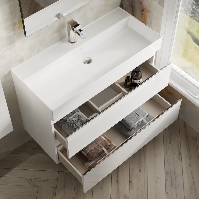 Banyetti Vatilla Gloss White Wall Hung Vanity Unit with Chrome Handles - Select Size