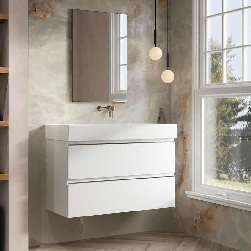 Banyetti Vatilla Gloss White Wall Hung Vanity Unit with Chrome Handles - Select Size