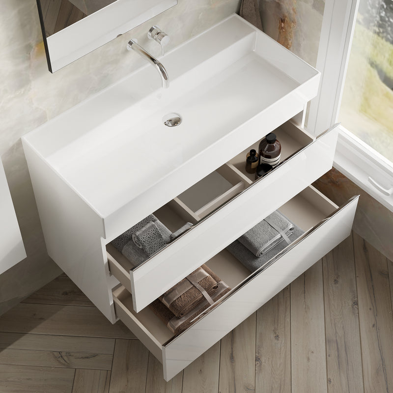 Banyetti Vatilla Gloss White Wall Hung Vanity Unit with Chrome Handles - Select Size