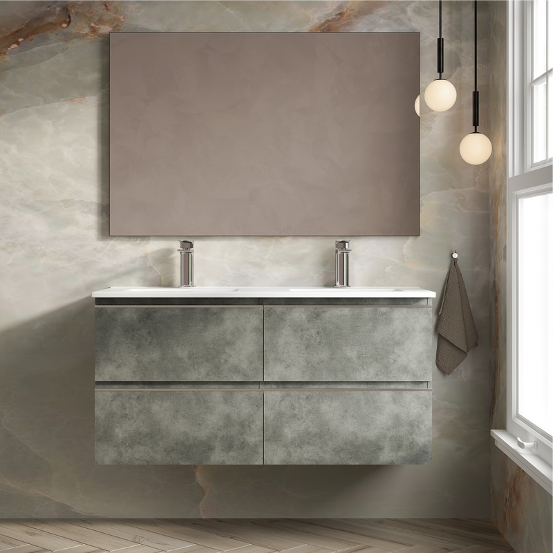 Banyetti Vatilla Cemento Wall Hung Vanity Unit with Chrome Handles - Select Size