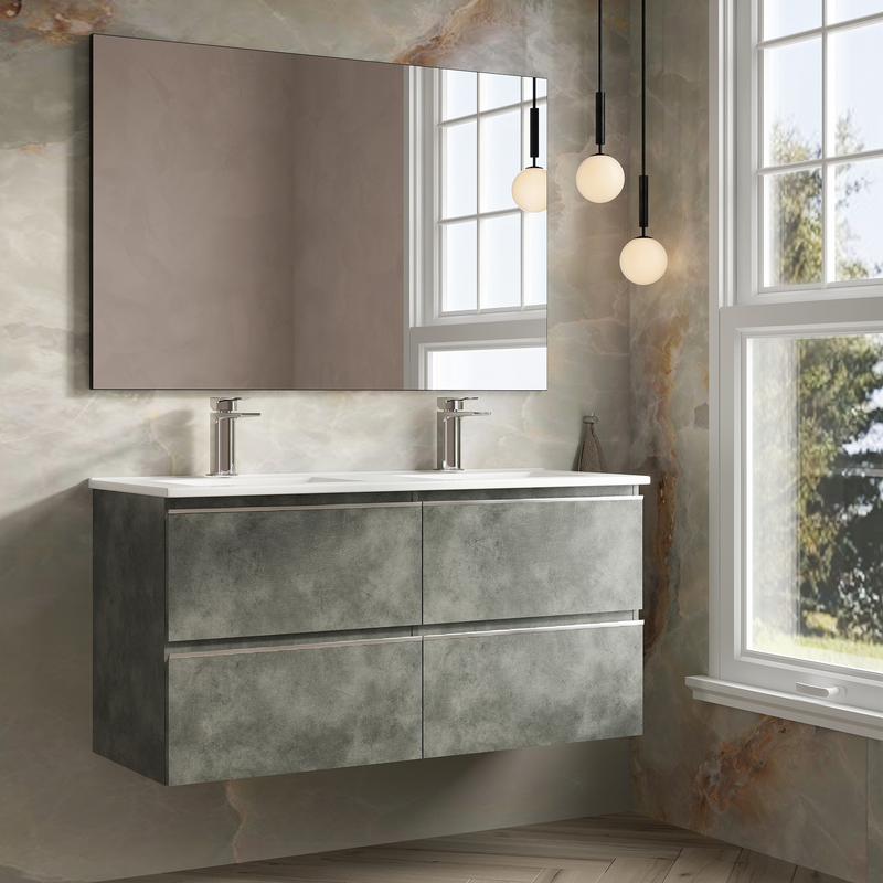 Banyetti Vatilla Cemento Wall Hung Vanity Unit with Chrome Handles - Select Size