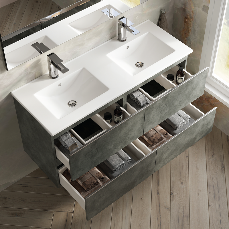 Banyetti Vatilla Cemento Wall Hung Vanity Unit with Chrome Handles - Select Size