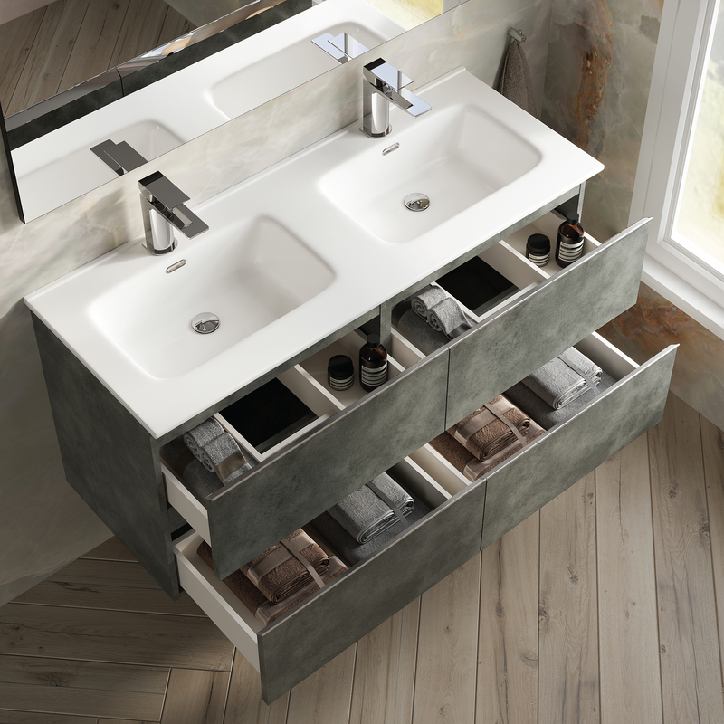 Banyetti Vatilla Cemento Wall Hung Vanity Unit with Chrome Handles - Select Size