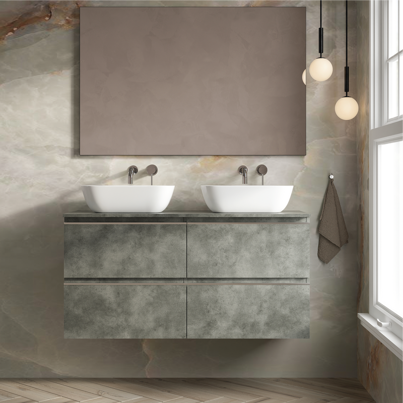 Banyetti Vatilla Cemento Wall Hung Vanity Unit with Chrome Handles - Select Size