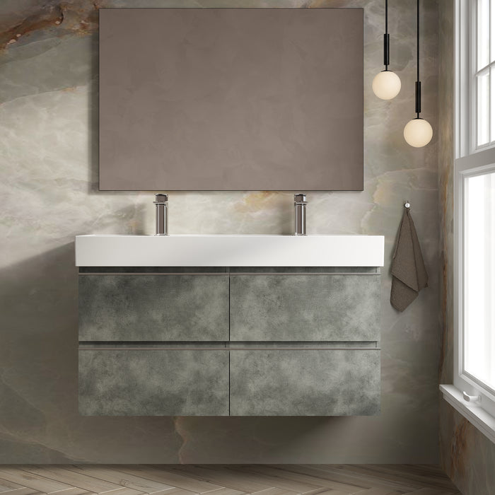 Banyetti Vatilla Cemento Wall Hung Vanity Unit with Chrome Handles - Select Size