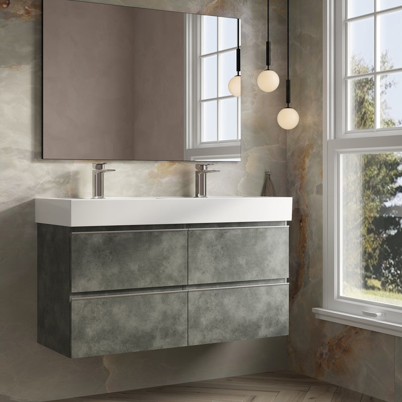 Banyetti Vatilla Cemento Wall Hung Vanity Unit with Chrome Handles - Select Size