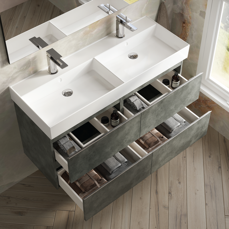 Banyetti Vatilla Cemento Wall Hung Vanity Unit with Chrome Handles - Select Size