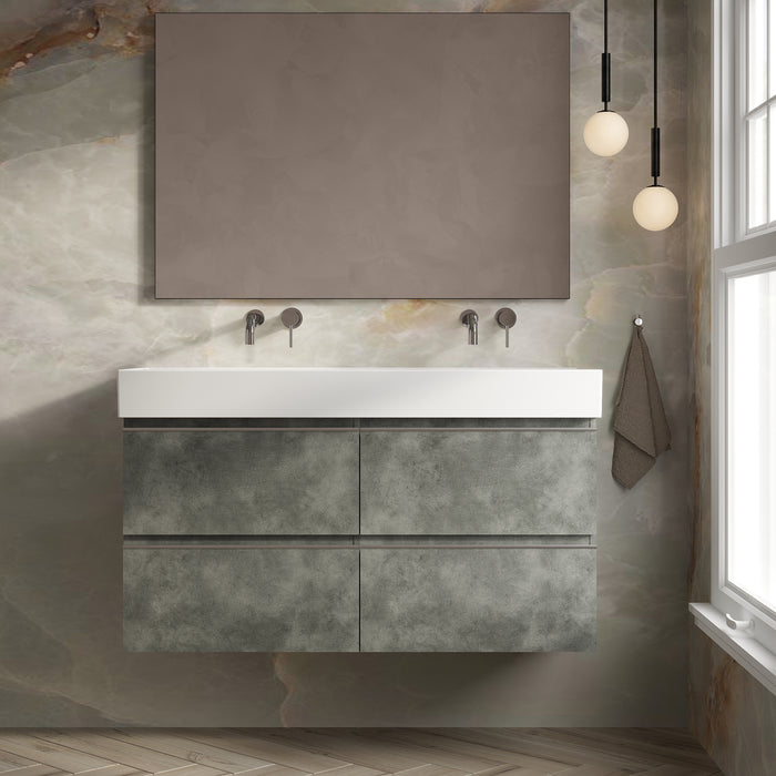 Banyetti Vatilla Cemento Wall Hung Vanity Unit with Chrome Handles - Select Size