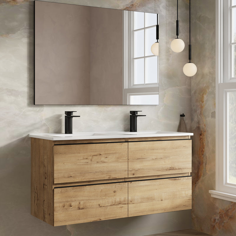 Banyetti Vatilla Ostippo Oak Wall Hung Vanity Unit with Matt Black Handles - Select Size