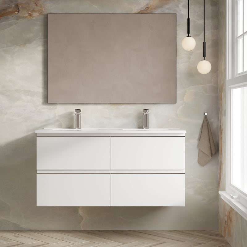 Banyetti Vatilla Gloss White Wall Hung Vanity Unit with Chrome Handles - Select Size