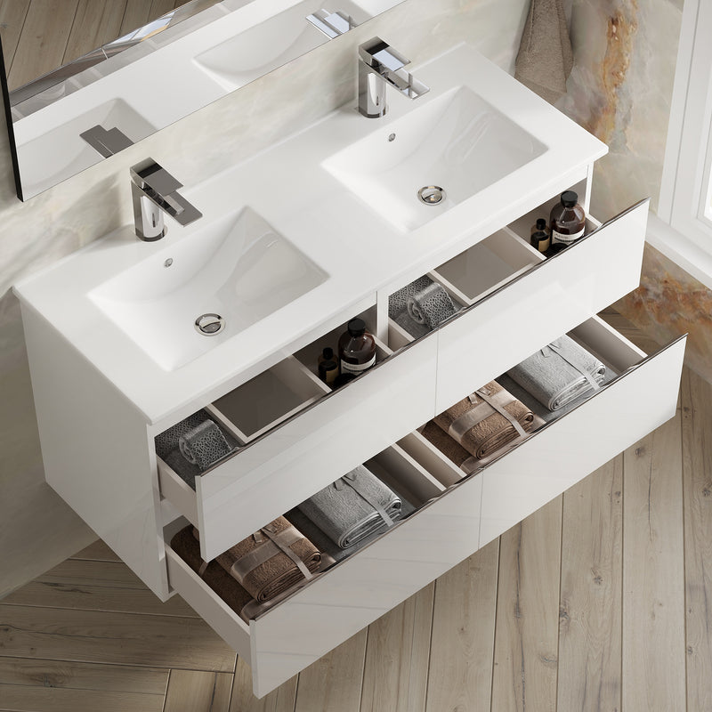 Banyetti Vatilla Gloss White Wall Hung Vanity Unit with Chrome Handles - Select Size