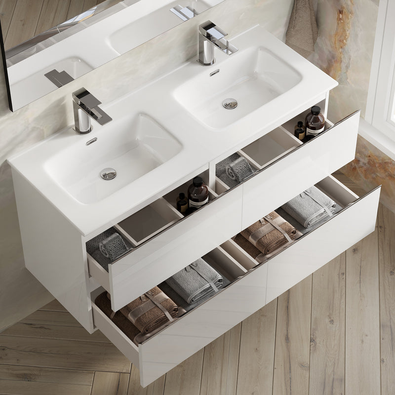 Banyetti Vatilla Gloss White Wall Hung Vanity Unit with Chrome Handles - Select Size