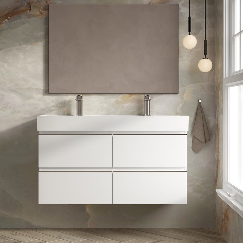 Banyetti Vatilla Gloss White Wall Hung Vanity Unit with Chrome Handles - Select Size