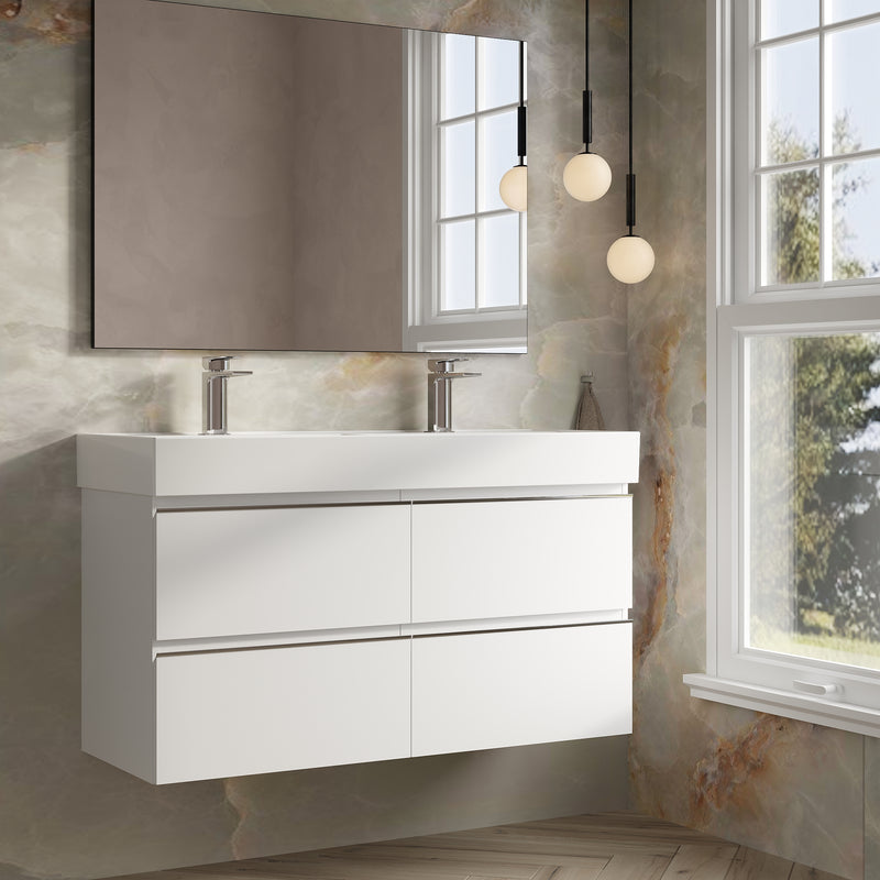 Banyetti Vatilla Gloss White Wall Hung Vanity Unit with Chrome Handles - Select Size