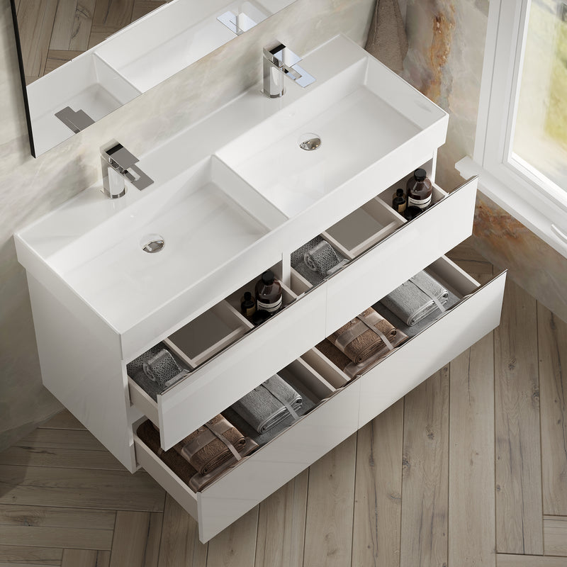 Banyetti Vatilla Gloss White Wall Hung Vanity Unit with Chrome Handles - Select Size