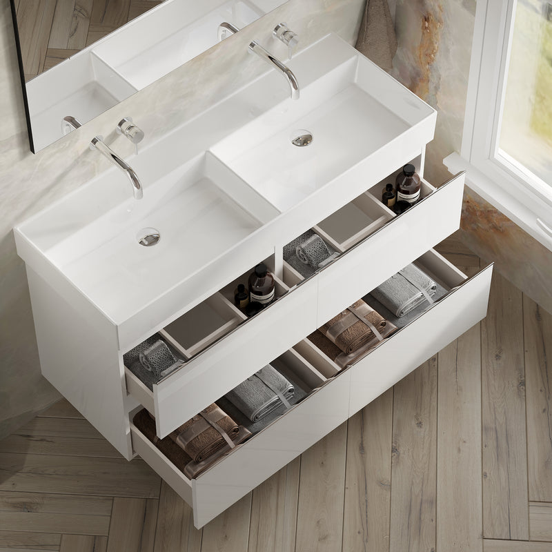 Banyetti Vatilla Gloss White Wall Hung Vanity Unit with Chrome Handles - Select Size