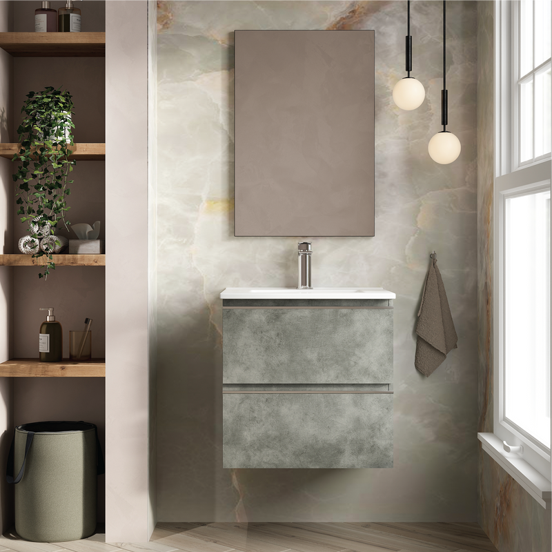 Banyetti Vatilla Cemento Wall Hung Vanity Unit with Chrome Handles - Select Size