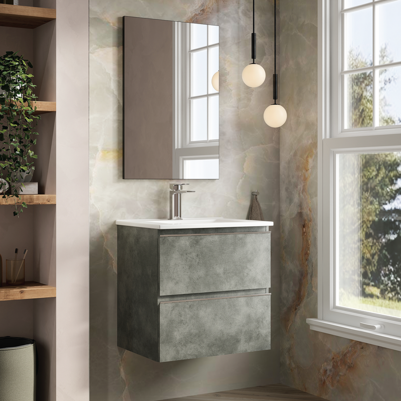 Banyetti Vatilla Cemento Wall Hung Vanity Unit with Chrome Handles - Select Size