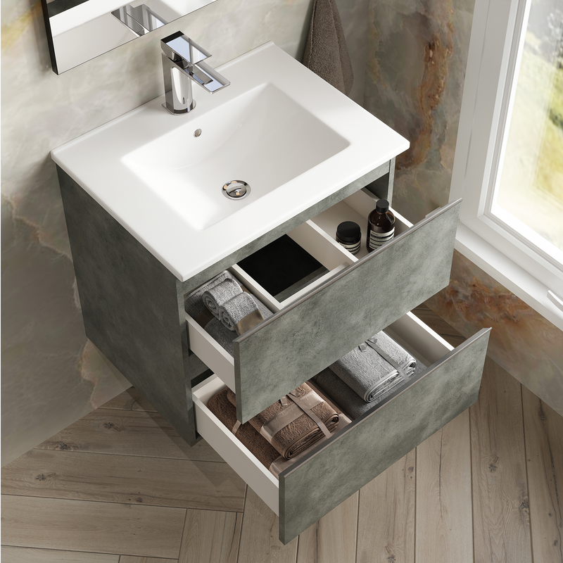 Banyetti Vatilla Cemento Wall Hung Vanity Unit with Chrome Handles - Select Size