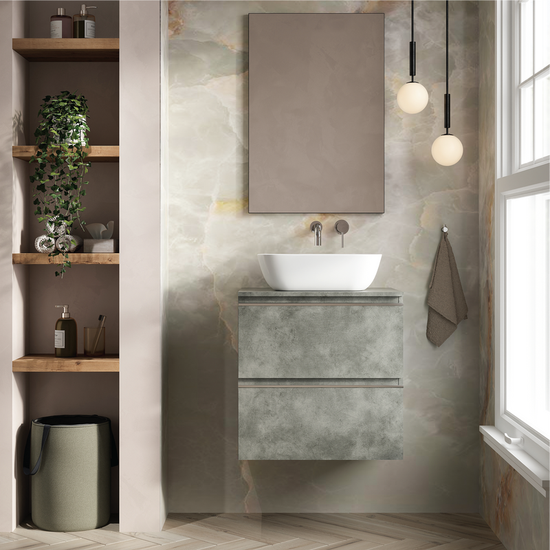 Banyetti Vatilla Cemento Wall Hung Vanity Unit with Chrome Handles - Select Size