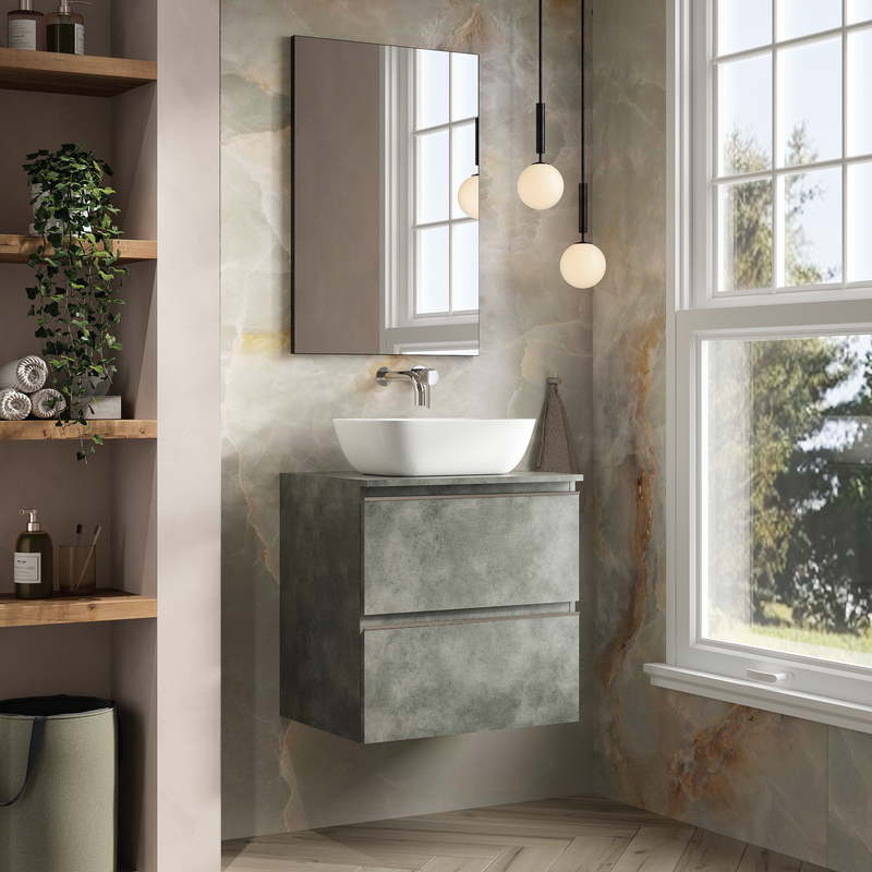 Banyetti Vatilla Cemento Wall Hung Vanity Unit with Chrome Handles - Select Size