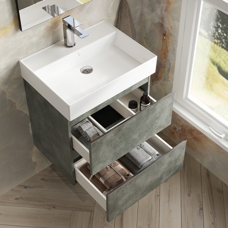 Banyetti Vatilla Cemento Wall Hung Vanity Unit with Chrome Handles - Select Size