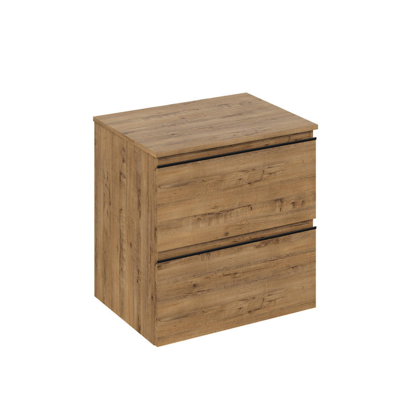 Banyetti Vatilla Ostippo Oak Wall Hung Vanity Unit with Matt Black Handles - Select Size