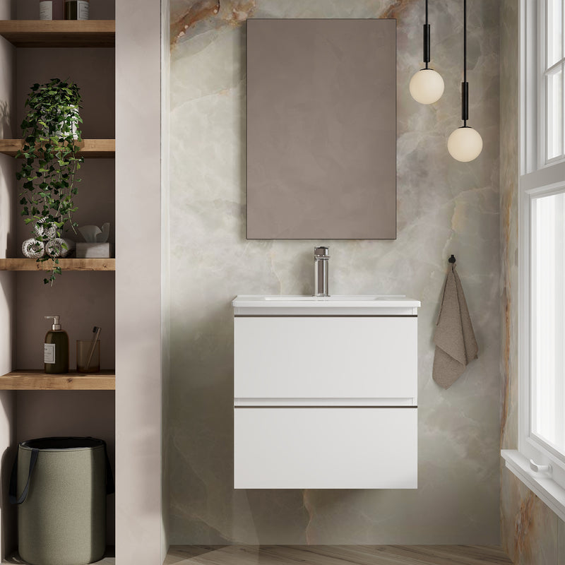 Banyetti Vatilla Gloss White Wall Hung Vanity Unit with Chrome Handles - Select Size