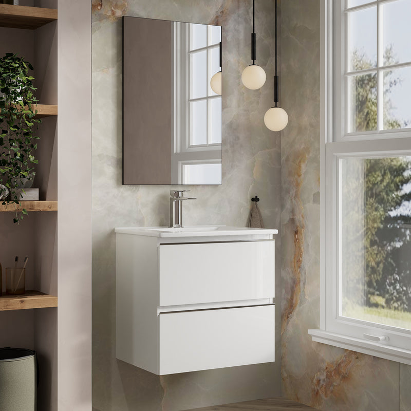 Banyetti Vatilla Gloss White Wall Hung Vanity Unit with Chrome Handles - Select Size