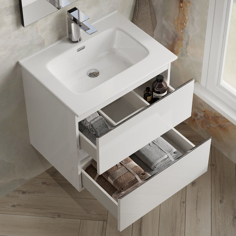 Banyetti Vatilla Gloss White Wall Hung Vanity Unit with Chrome Handles - Select Size