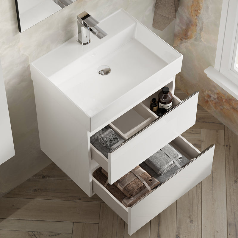 Banyetti Vatilla Gloss White Wall Hung Vanity Unit with Chrome Handles - Select Size