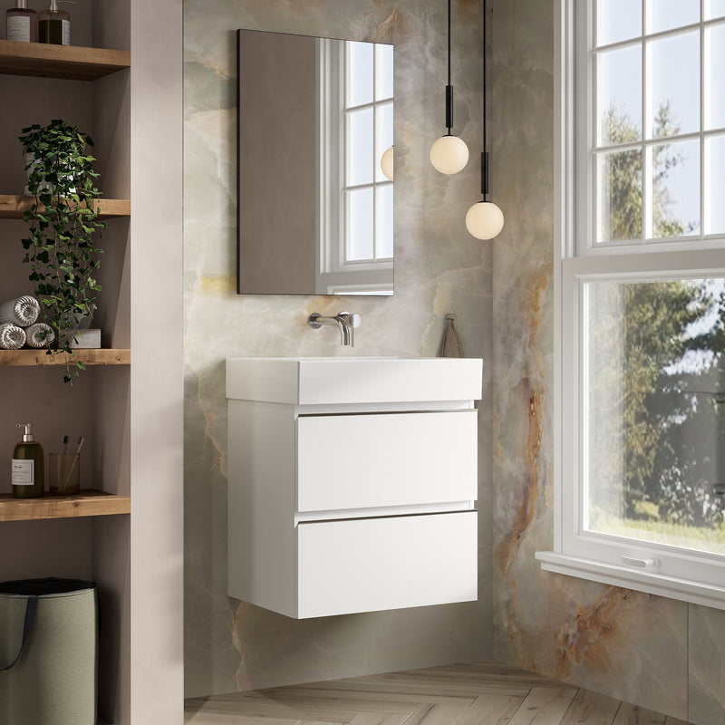 Banyetti Vatilla Gloss White Wall Hung Vanity Unit with Chrome Handles - Select Size