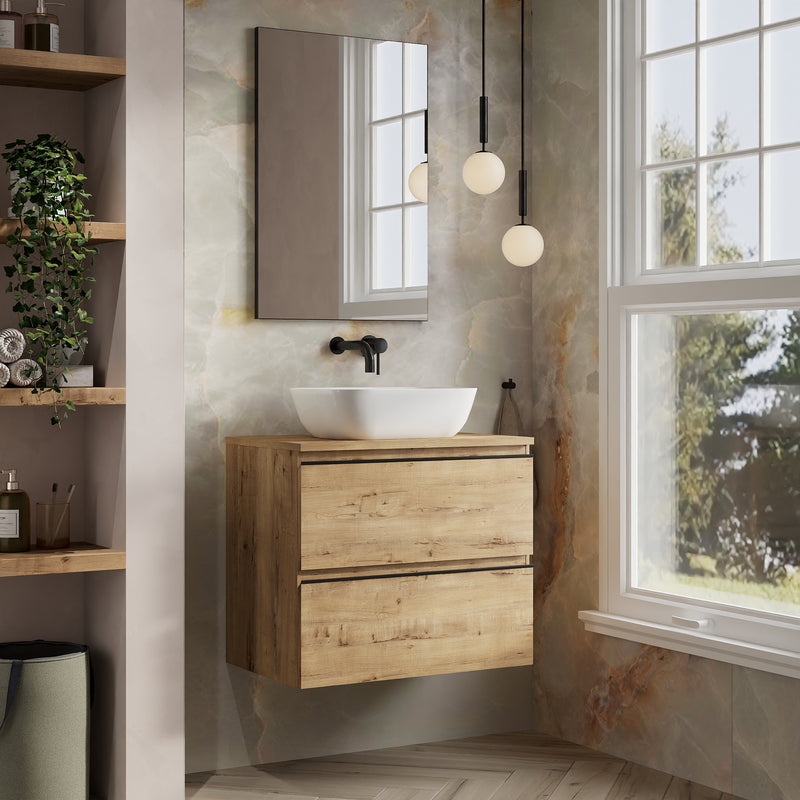 Banyetti Vatilla Ostippo Oak Wall Hung Vanity Unit with Matt Black Handles - Select Size
