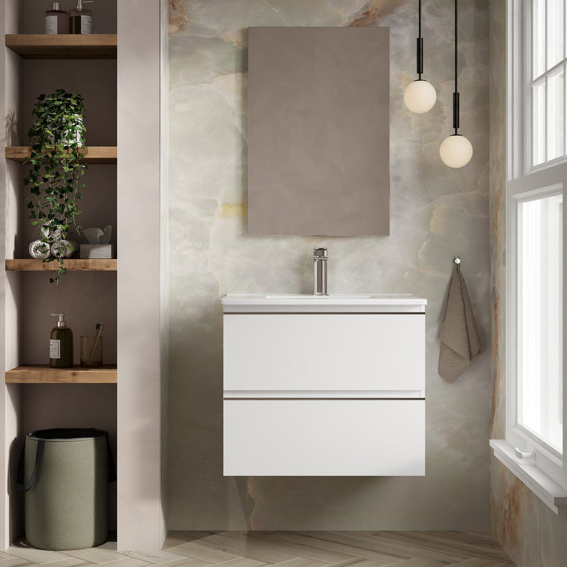 Banyetti Vatilla Gloss White Wall Hung Vanity Unit with Chrome Handles - Select Size