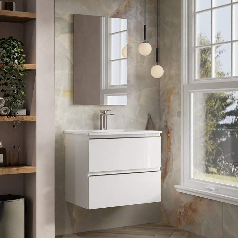 Banyetti Vatilla Gloss White Wall Hung Vanity Unit with Chrome Handles - Select Size