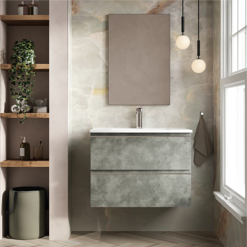 Banyetti Vatilla Cemento Wall Hung Vanity Unit with Chrome Handles - Select Size