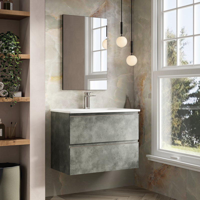 Banyetti Vatilla Cemento Wall Hung Vanity Unit with Chrome Handles - Select Size