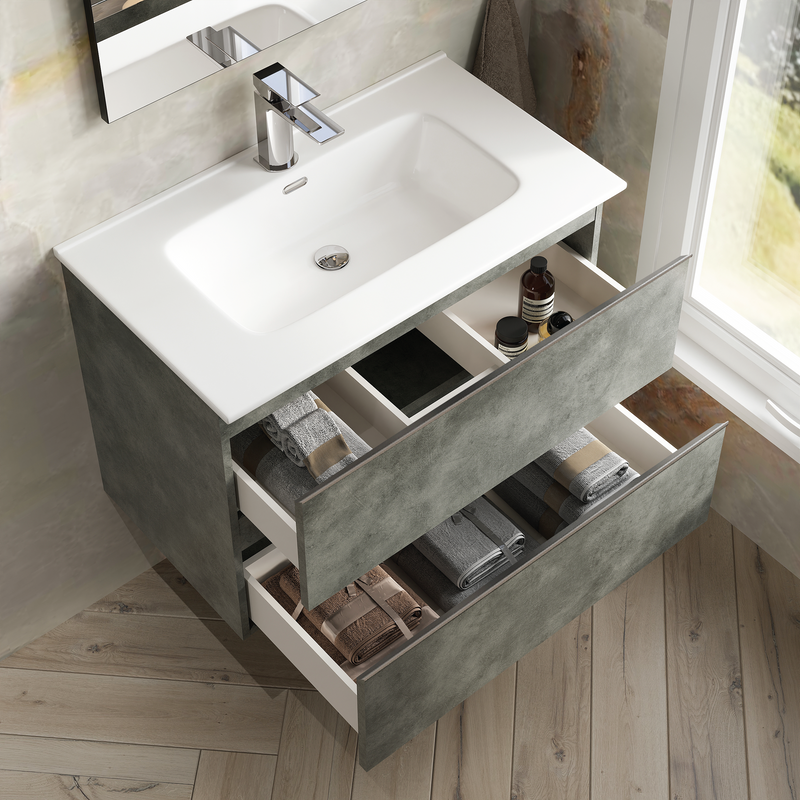 Banyetti Vatilla Cemento Wall Hung Vanity Unit with Chrome Handles - Select Size