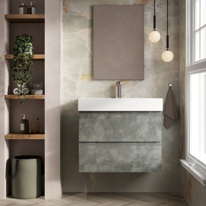 Banyetti Vatilla Cemento Wall Hung Vanity Unit with Chrome Handles - Select Size