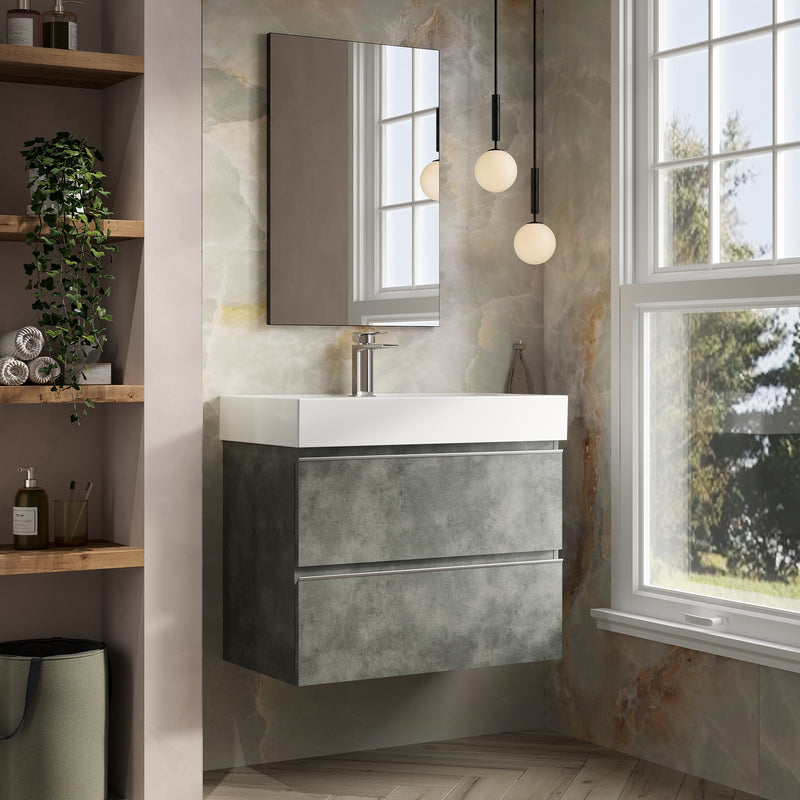 Banyetti Vatilla Cemento Wall Hung Vanity Unit with Chrome Handles - Select Size