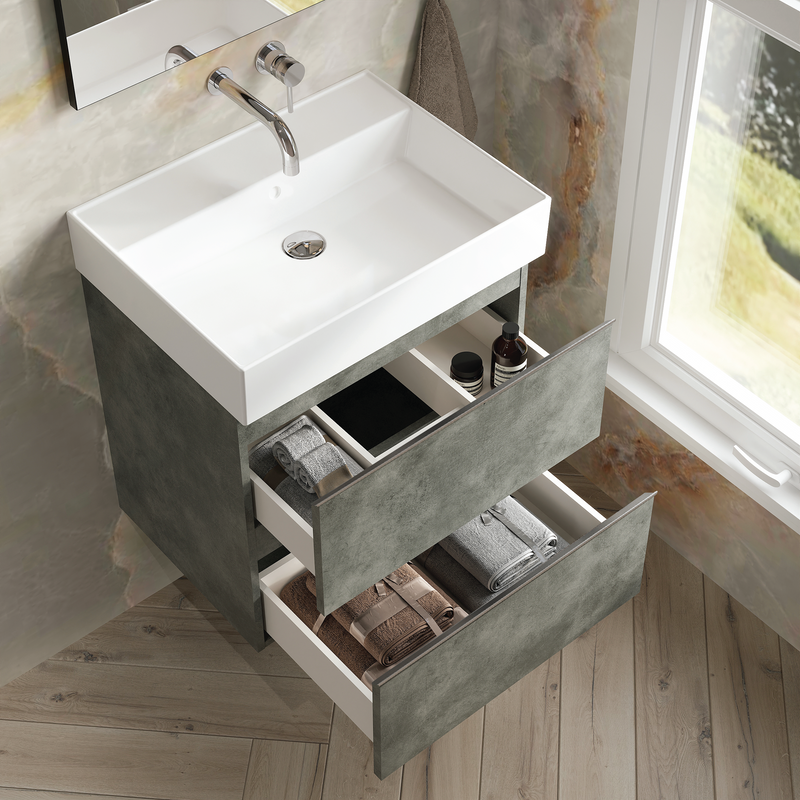 Banyetti Vatilla Cemento Wall Hung Vanity Unit with Chrome Handles - Select Size