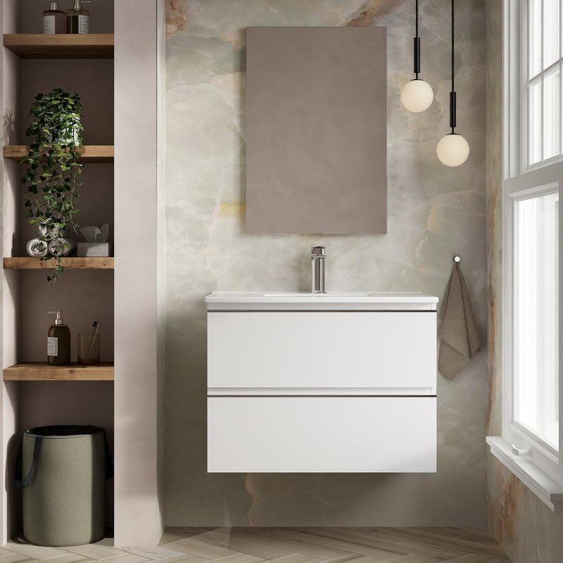 Banyetti Vatilla Gloss White Wall Hung Vanity Unit with Chrome Handles - Select Size