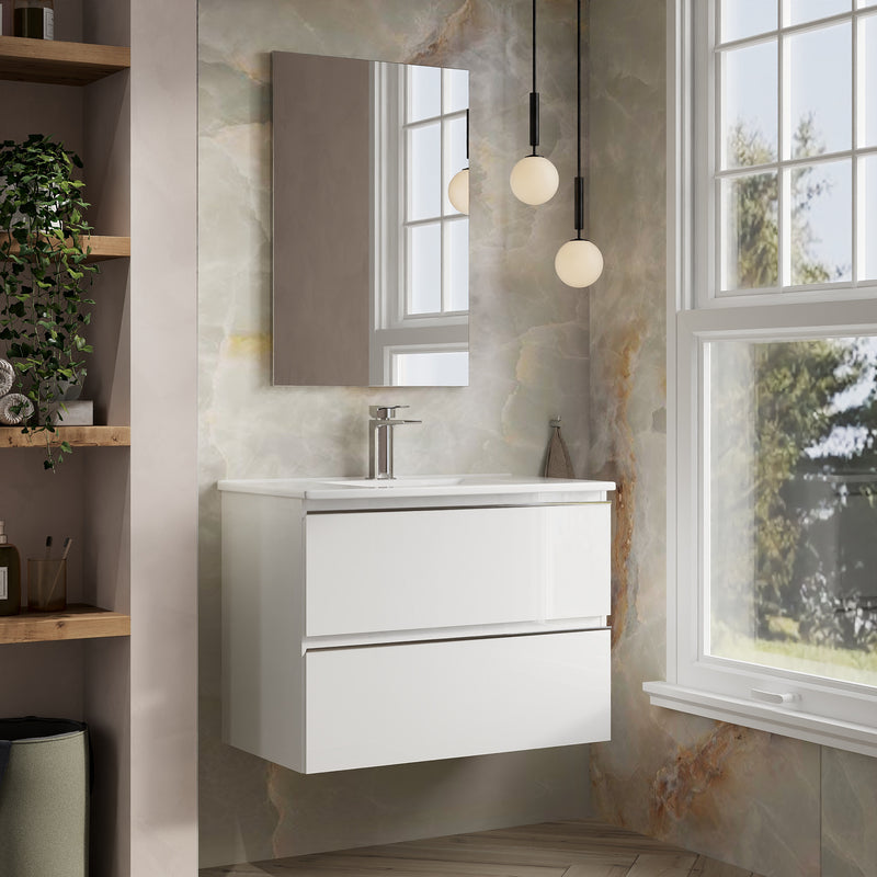 Banyetti Vatilla Gloss White Wall Hung Vanity Unit with Chrome Handles - Select Size