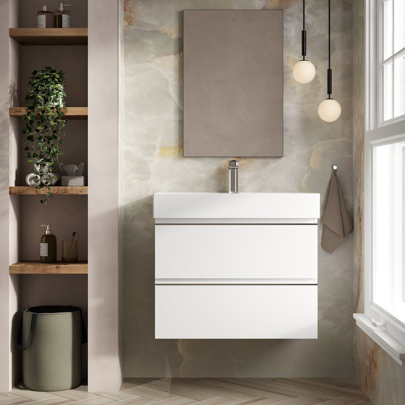 Banyetti Vatilla Gloss White Wall Hung Vanity Unit with Chrome Handles - Select Size