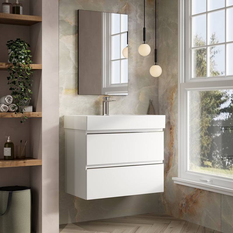 Banyetti Vatilla Gloss White Wall Hung Vanity Unit with Chrome Handles - Select Size