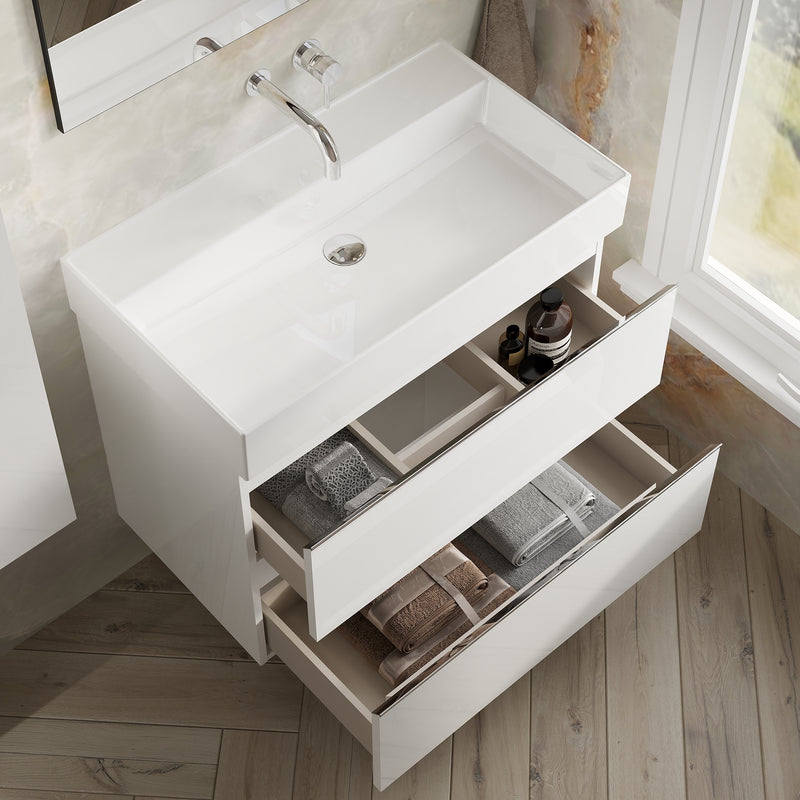 Banyetti Vatilla Gloss White Wall Hung Vanity Unit with Chrome Handles - Select Size