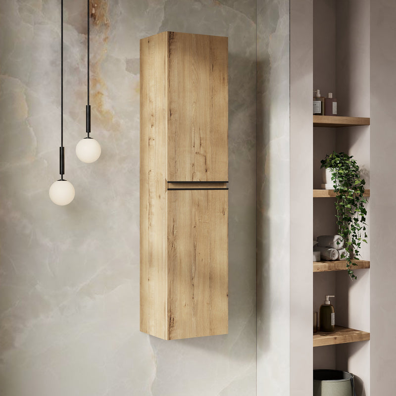 Banyetti Vatilla 1500mm Wall Hung Tall Cabinet with Matt Black Handles - Ostippo Oak