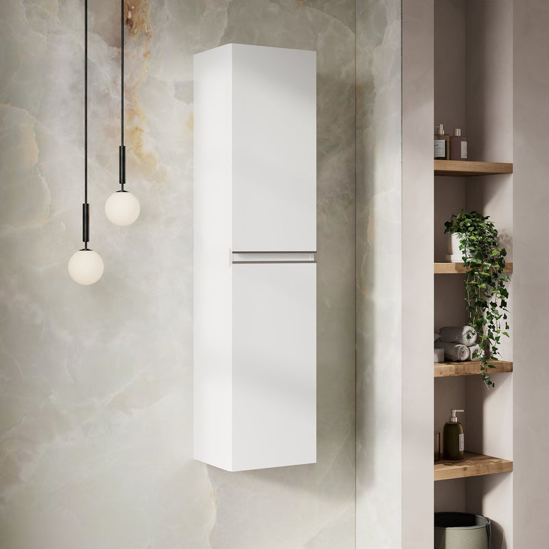 Banyetti Vatilla 1500mm Wall Hung Tall Cabinet with Chrome Handles - Gloss White