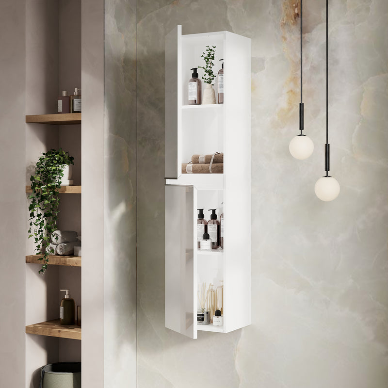 Banyetti Vatilla 1500mm Wall Hung Tall Cabinet with Chrome Handles - Gloss White